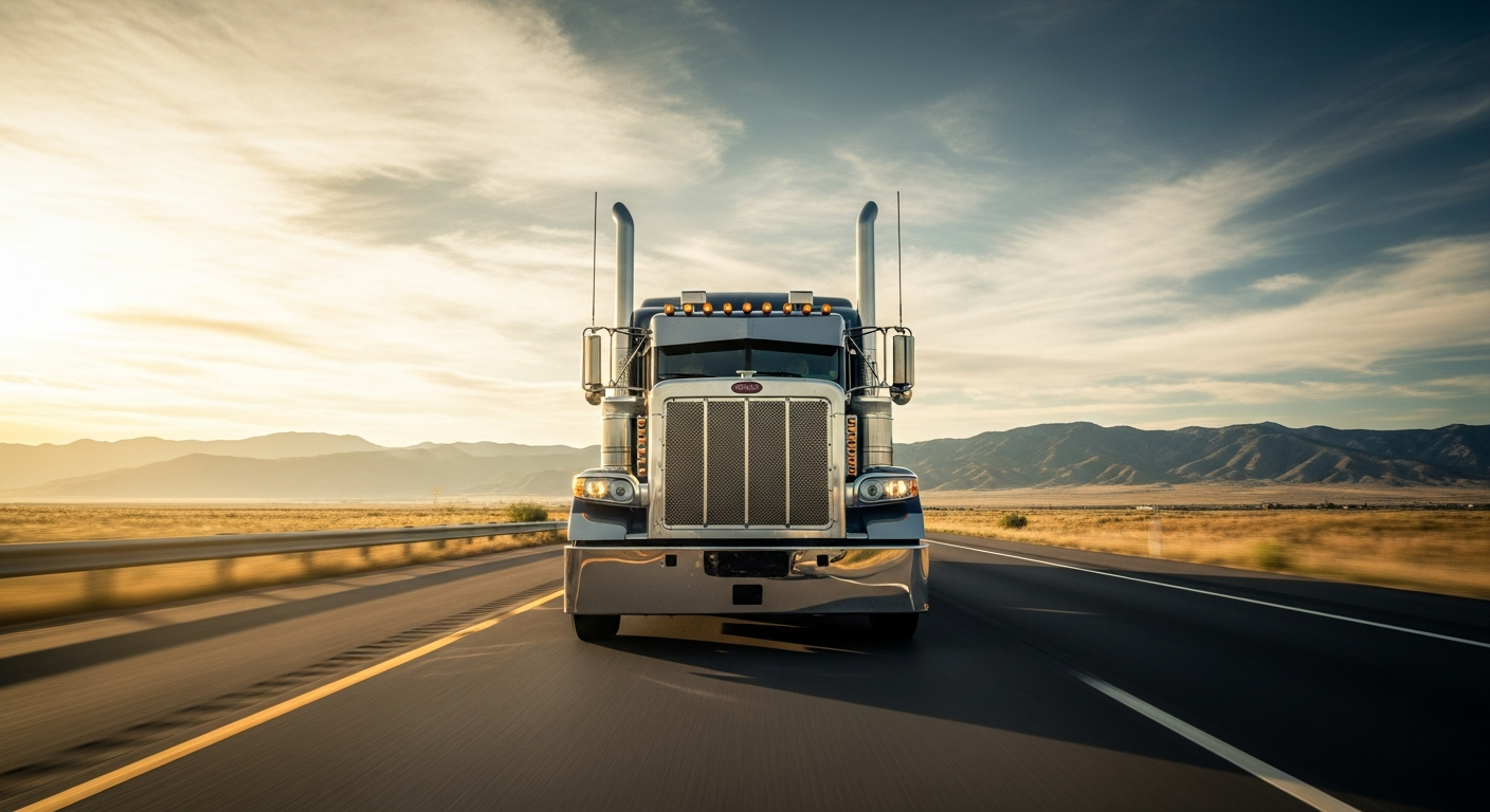 American long-haul semi-truck on the open interstate